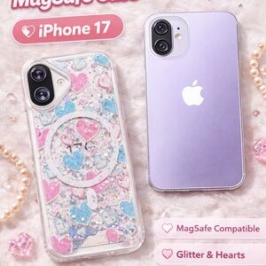 iPhone 17 Glitter & Hearts MagSafe Case - Purple